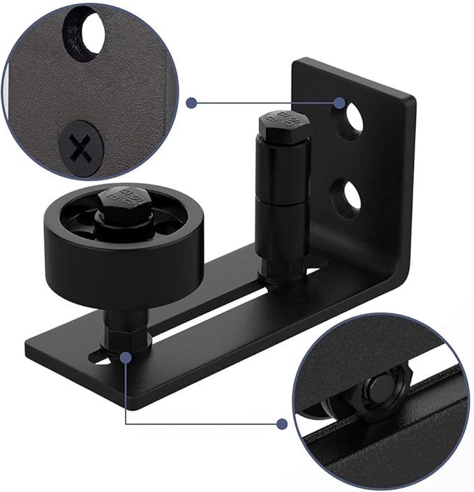 WINSOON Sliding Barn Door Floor Guide Wall Mounted Hardware for Flush Bottom Adjustable Stay Rollers, Set of 2,8 Setup Options, Smooth Wheels Fit Most Closet Pocket Doors, Black