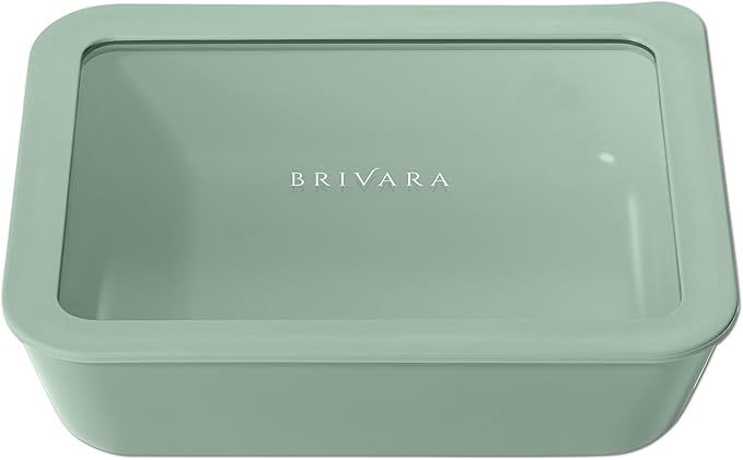 Ceramic Coated Glass Food Storage Container | No PTFE, PFOA, PFAS, and BPA | Reusable Non Toxic Meal Prep Container with Glass Lid | Easy To Store | 6 Cup Rectangle [Willow]