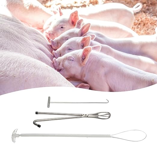 Stainless Steel Veterinary Midwifery Hook Tong Pig Breeding Equipment Livestock Tool Durable Rustproof Adjustable U Shaped Design for Pig Cow Sheep Delivery Assistance Prem