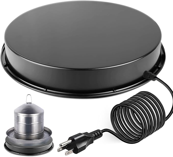 Chicken Water Heater-11in，Large 110Watt Heated Poultry Waterer Base for 5 Gallon,with Thermostat and 9.8ft Power Cord
