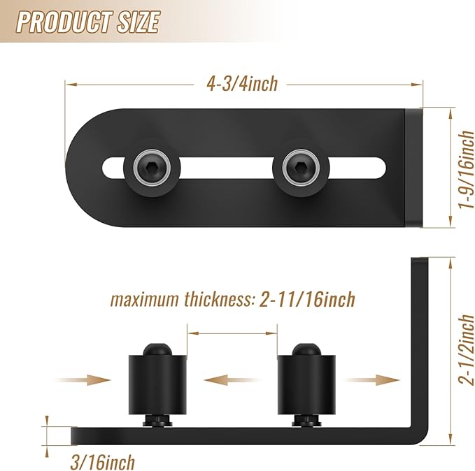 2 Pack Sliding Barn Door Bottom Floor Guide, Wall Mounted Roller Guides Ball Bearings Adjustable Stay Roller, Flat Bottom Design Style, Black