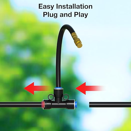 MIXC 100Ft 1/4" Drip Irrigation System,2025-Upgrade Garden Irrigation Kit with 16pcs Adjustable Copper Nozzles,Automatic Atomizing Watering Sprinkler System for Outdoor,Raisedbed,Lawn,Greenhouse