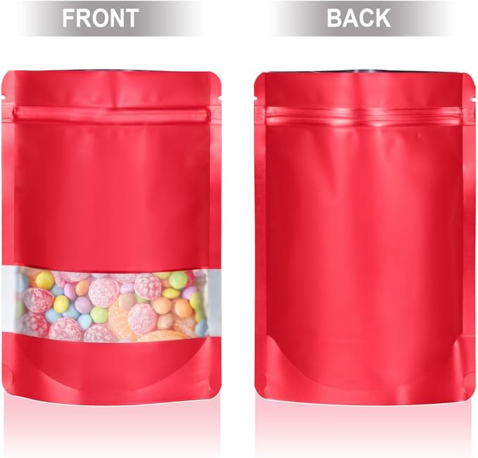 4"x6" 120pcs Mylar Bags for Food Storage,Smell Proof Bag with Matte Window Resealable Food Storage Bags for Small Business, Stand-up Foil Pouch Packaging Freeze Dried Candy Bag（Red）