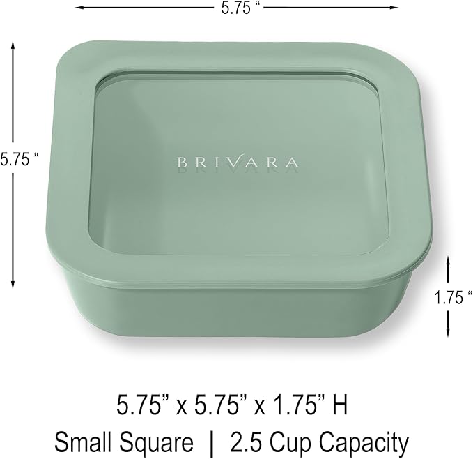 Ceramic Coated Glass Food Storage Container | No PTFE, PFOA, PFAS, and BPA | Reusable Non Toxic Meal Prep Container with Glass Lid | Easy To Store | 2.5 Cup Square [Willow]