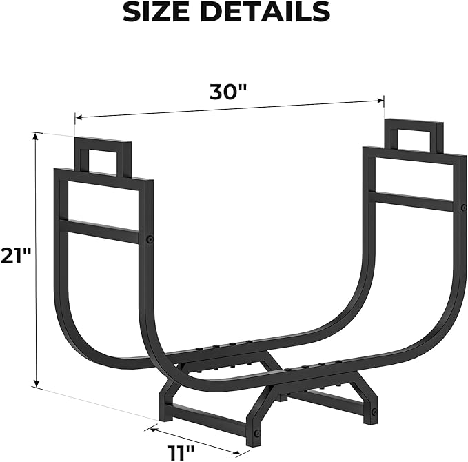 30 Inch Firewood Rack with Log Carrier Bag, Outdoor Indoor Fire Wood Rack Holder with handles, Metal Heavy Duty Log Holder Storage for Fireplace Patio Deck