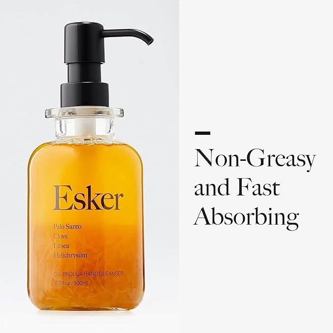 ESKER Calendula Hand Cleanser – Luxury Plant-Based Foaming Hand Wash | Calendula & Essential Oils in Reusable Glass Bottle – Plant-Based • Cruelty-Free • Sulfate-Free • 16.9 fl oz