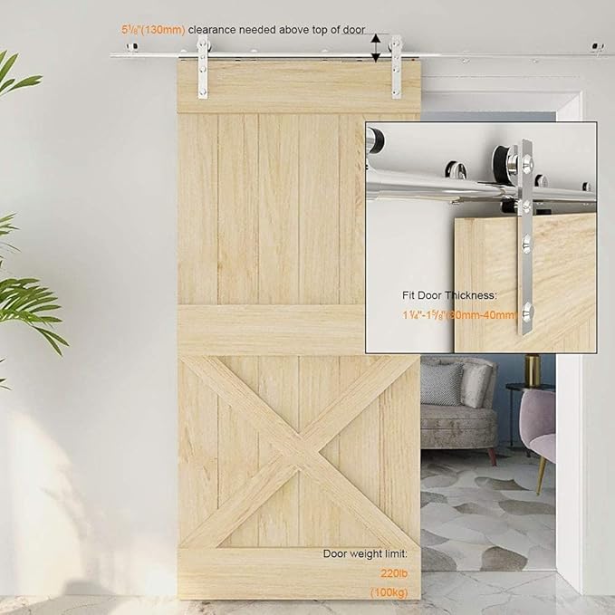 TSMST 12FT Sliding Barn Door Hardware Kit, Stainless Steel Heavy Duty Sturdy Barn Door Track for Single Wood Door, Slide Smoothly Quietly (L Style)
