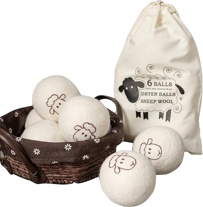TOPINCN 6pcs Wool Dryer Balls with Storage Bag, 7cm Fabric Softener Reusable Wool for Laundry Softens Clothes Reduces Static Wrinkles Drying Time