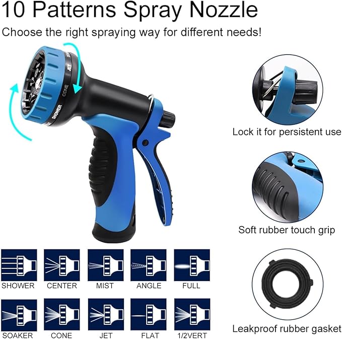 2025 Upgrade 50FT Expandable Garden Hose Water Hose with 10-Function High-Pressure Spray Nozzle, Heavy Duty Flexible Hose, 3/4" Solid Brass Fittings Leakproof Design