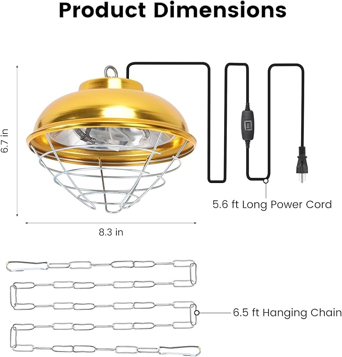 Hanging Chicken Coop Heater, 300W 2 Heating Levels Premium Waterproof Heaters for Chicks Brooder Pen, Duck, Pet House, Poultry, Greenhouse Plant