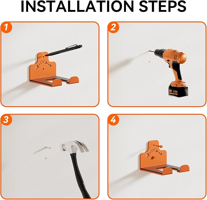 Garage Storage Trimmer Rack, Weed Whackers Holder Organizer Garden Power Tool Hanger Wall Mounted for Garage Trimmer, Hedge Trimmer, Grass Trimmer, Garden Tools,2 Packs(Orange)