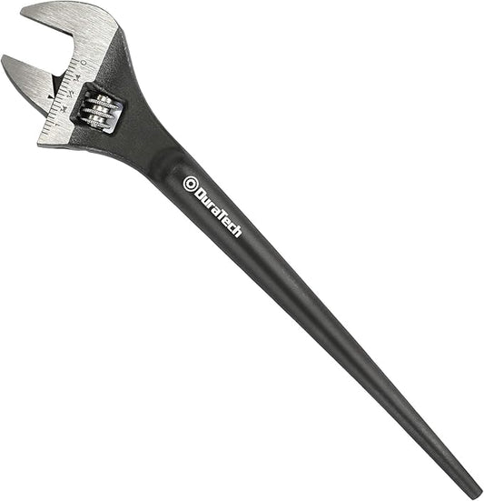 DURATECH 8-Inch Adjustable Construction Spud Wrench, Black Oxide Finish, CR-V Steel, SAE and Metric Scale Marked, Alignment Holes and Tail Crowbar Features