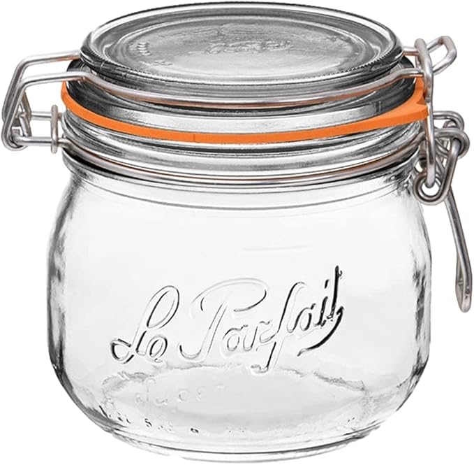 Le Parfait Super Jar - 500mL French Glass Canning Jar w/Round Body, Wide Mouth, Airtight Lid - Clear Glass Jar (16oz/Pint, 1 pk)
