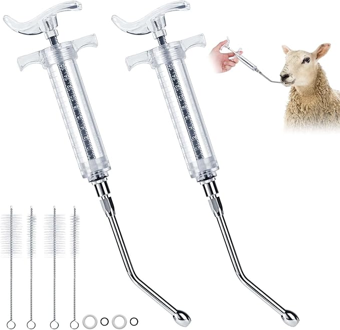 2 Pieces Reusable Goats Syringe with 2 Drench Nozzle, Adjustable Dosage Detachable Sheep Drench Livestock Syringe for Sheep Baby Goat Supplies - 20ML