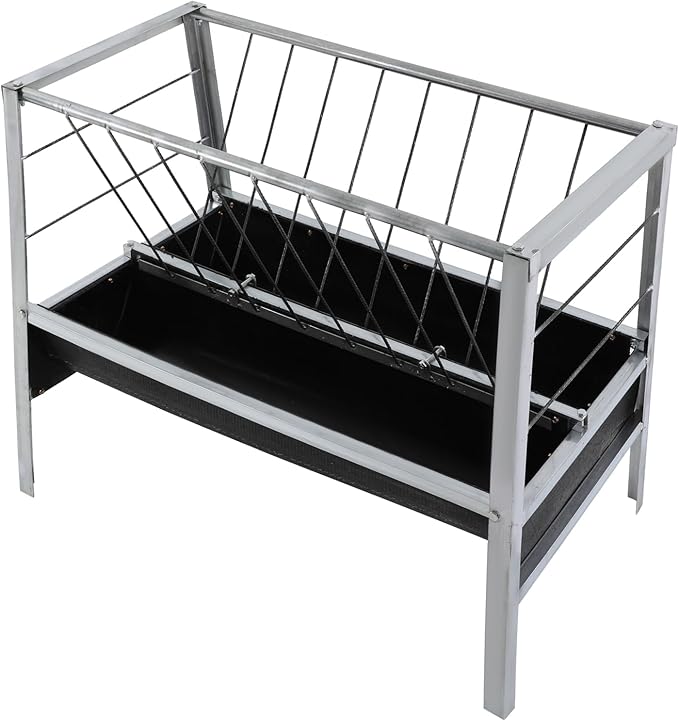 2-in-1 Livestock Feed Trough, Large Capacity Dual-Sided Feeder Galvanized Livestock Rack with Hay & Grain Trough for Sheep Calf Cow Horse
