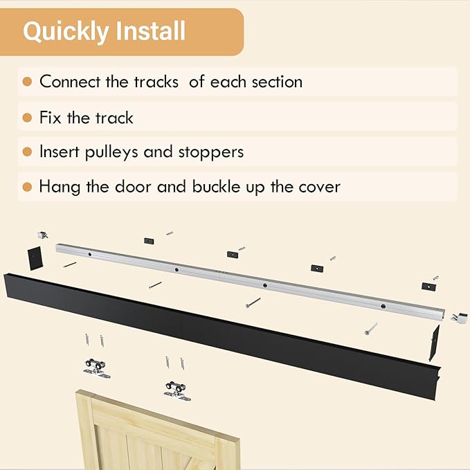5FT Sliding Barn Door Hardware, Low Clearance Aluminium Alloy Box Rail Hardware for Wooden Barn Door, Interior Sliding Track, Easy to Install, Black