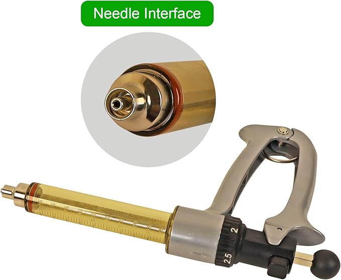 25ML Semi Automatic Livestock Syringe, 5 Gears Adjustable Continuous Repeating Syringe for Farm Ranch Cattle Cow Horse Goat Sheep Hog