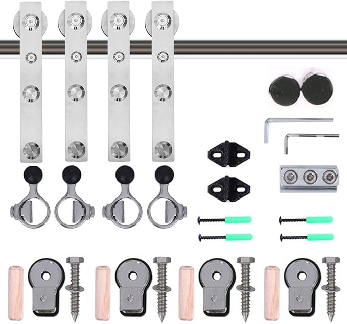 TSMST 16FT Sliding Barn Door Hardware Kit, Top Mount Stainless Steel Heavy Duty Sturdy Barn Door Track for Double Wood Door, Slide Smoothly Quietly (L Style)