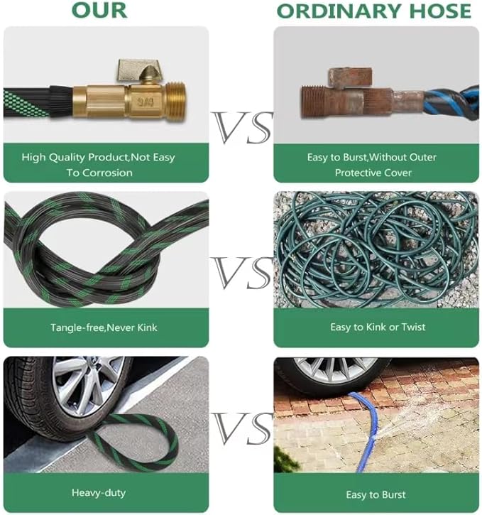 150 ft Garden Hose - 2025 New Flexible Garden Hose with 10-Function Spray Gun, Pure Brass 3/4" Fittings - Lightweight, Durable, and Kink-Free, 150ft Water Hoses for Gardening(Green Black)