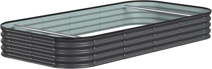 MUPATER 8x4x1FT Raised Garden Bed Outdoor, Modular Galvanized Steel Garden Bed Kit for Planting, Above Ground Planter Box Oval for Vegetables, Herbs and Flowers, Garden, Gray