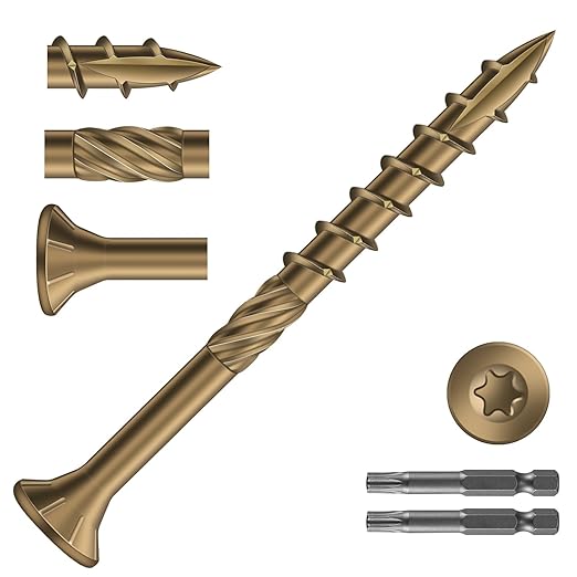 #8 x 2 Inch Deck Screws (765Pcs) 6lb. Carbon Steel, Yellow, Flat Head, Rust Resistant epoxy Coated, with T25 Star Bit