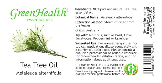 Tea Tree Essential Oil – 16 fl oz (473 ml) – 100% Pure & Undiluted – Steam-Distilled Melaleuca – Amber Glass Bottle – Natural Cleaning, Diffuser, and DIY Use – GreenHealth