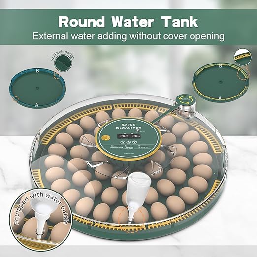 HOWOOlUA 52 Egg Incubator for Hatching Eggs with Auto Turn, Temp Control & Humidity Display, Built-in Candler Large Capacity Egg Incubator for Chicken Quail Duck Goose Eggs (52A-Green)