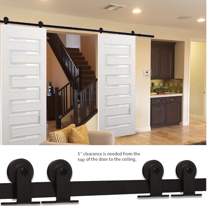CCJH 20FT Sliding Barn Door Hardware Kit, Heavy Duty, Smoothly and Silently, Easy to Install, Fit 60" Width Double Door Panel, T-Shaped Style Black