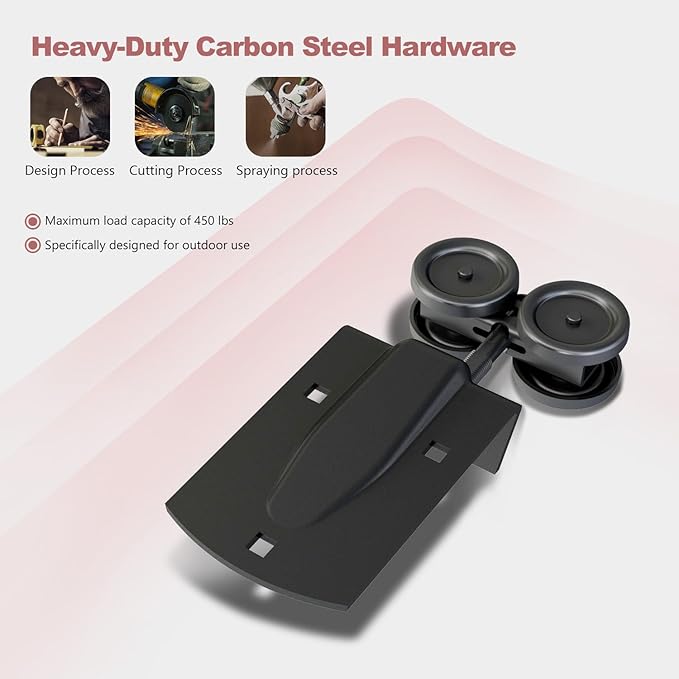 20FT Heavy Duty Box Rail Exterior Sliding Barn Door Hardware Kit, 450 lbs Capacity, Black Powder Coated Finish,Kit for Outdoor,Fit MAX 2 X Door Width 120in