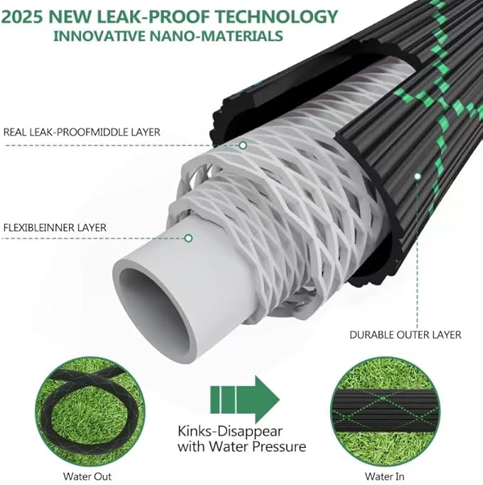 150 ft Garden Hose - 2025 New Flexible Garden Hose with 10-Function Spray Gun, Pure Brass 3/4" Fittings - Lightweight, Durable, and Kink-Free, 150ft Water Hoses for Gardening(Green Black)