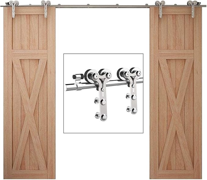 TSMST 8FT Sliding Barn Door Hardware Kit, Stainless Steel Heavy Duty Sturdy Barn Door Track for Double Wood Door, Slide Smoothly Quietly (Y Style)