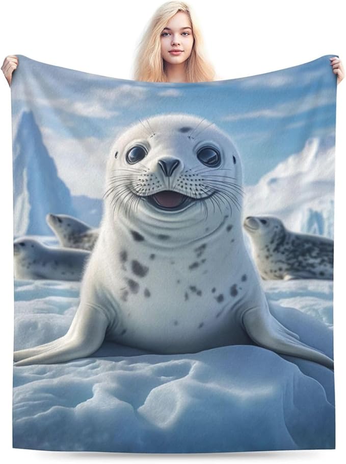 Cute Seal Throw Blanket Ocean Seal Flannel Blankets Seals Lover Fleece Plush Super Soft Cozy Warm Marine Life Decor Gifts for Boys Girls Kids Adults Men Women 50" x 60"