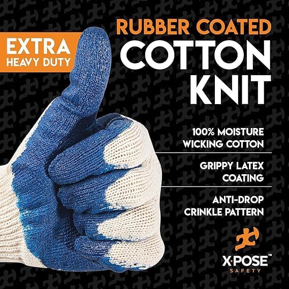 Working Gloves Red & Blue Palm Working Gloves - Latex Rubber Coated Knit with Grip-Safety Gloves for Construction,Electrician