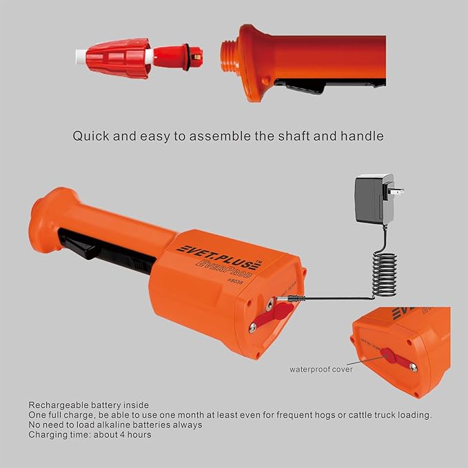 VET.PLUS Portable Cattle Prod Waterproof Livestock Prod for Cows Cattle Hogs Rechargeable Animal Prod for Big Large Dogs, Shaft Length 13", Total Length 23 1/2 inch