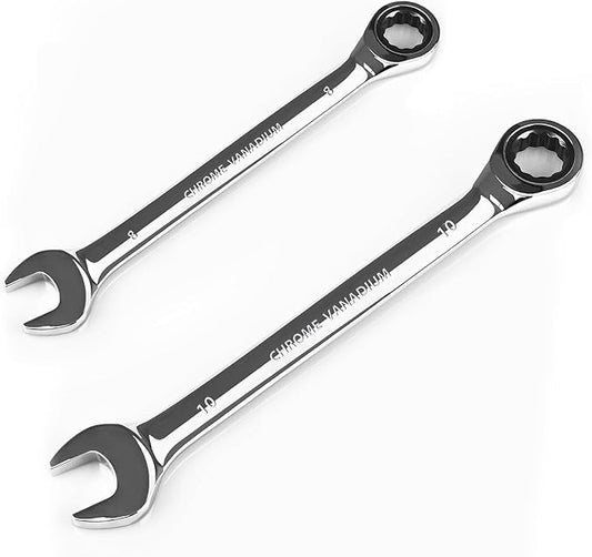 Egofine 8mm Wrench and 10mm Ratchet wrench, Metric Ratcheting Wrench Set, Industrial Grade Gear Spanner with 12 Point Box End, 72-Teeth Ratchet, Chrome Vanadium Steel
