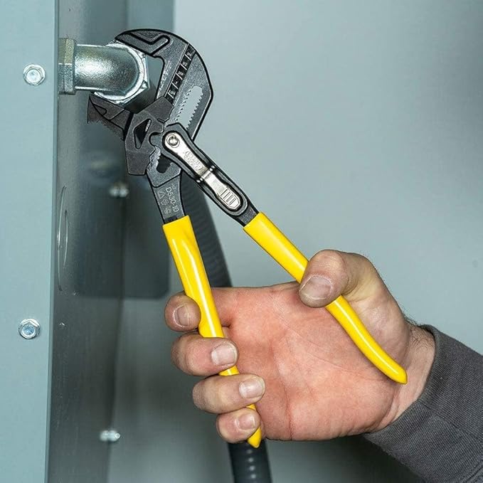 Klein Tools D53010 Plier Wrench, High Leverage Multi-Use Pump Plier with Adjustable and Reversible Double-Sided Jaw, Smooth and Knurled Teeth, 10-Inch