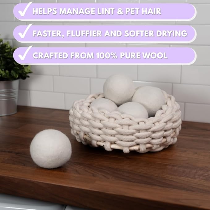 Lavender Scented Wool Dryer Balls – 4 XL Pack – Natural Fabric Softener, Reusable, Reduces Static, Reduces Wrinkles & Shortens Drying Time, Made W/Essential Oil, 100% Pure Wool