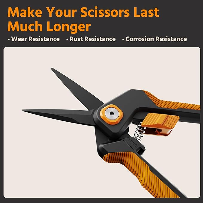PrunePro Garden Scissors Pruning Shears Sharp Stainless Steel Non-Stick Teflon Coating Blade for Precise Cuts Garden Snip Bonsai Clippers for Plants Rose Flower Orange 1 Pack