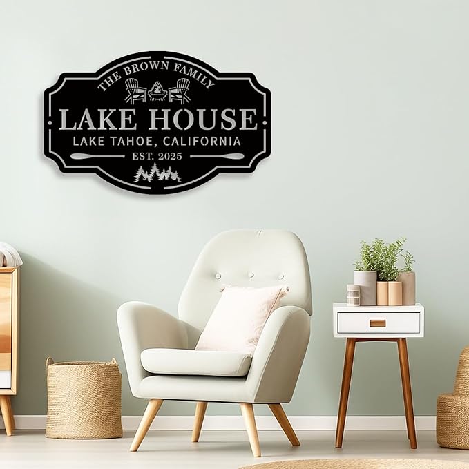 Custom Metal Lake House Sign - Personalized Outdoor Décor for Beach or Camping, Happy Campers Gift - Rustic Lake House Decor