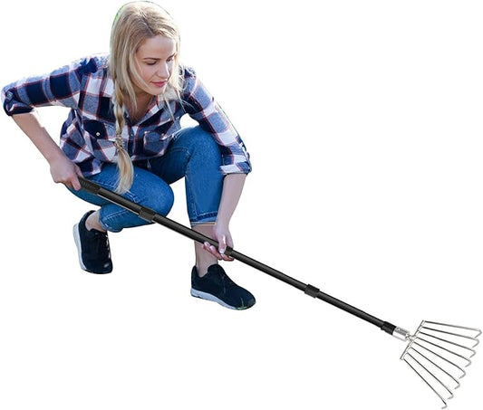 Rake for Leaves Small, Metal Leaf Rakes for Gardening Thatching Weeding Tilling Soil Planting, Hand rake Garden Tool for Cleaning Debris, Weed, Grass in Lawn, Yard, Flower Beds, Landscape