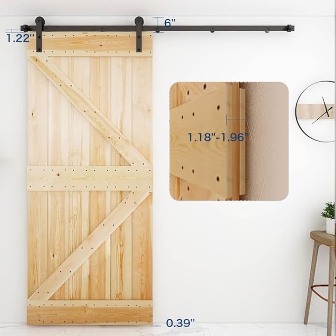 CCJH 12.6FT Single Sliding Barn Door Hardware Kit Black Carbon Steel Hanger Flat Track System for Closet Kitchen 1 Door 75 inch Wide, Smoothly and Quietly I Shape Roller