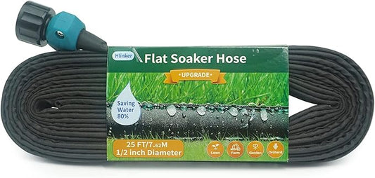 Flat Soaker Hose 25 FT for Garden Beds, 25Ft 1/2" Linkable Consistent Drip Irrigation Hose Save 80% Water, Leakproof Heavy Duty Double Layer Sprinkler Hose