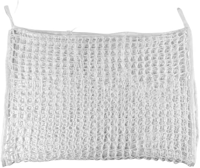 2 Pieces, White, Slow hay net for Horse Hay Feeder mesh hay Bag Goat stall Trailer Horse Feed (35 x 31 inch)