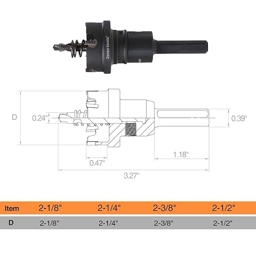 Tungsten Carbide Tipped Hole Cutter, 2-1/8 inch TCT Hole Saw, Oxided Coating with Tri-Flat Shank, 5mm Hole Depth Heavy Duty, for Stainless Steel, Mild Steel, Iron, Copper, Brass, Plastic
