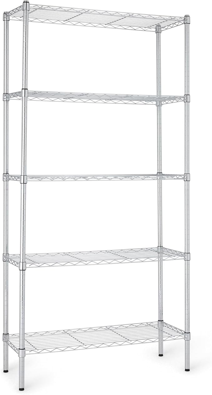 Amazon Basics 5-Shelf Adjustable Heavy Duty Steel Wire Rack Storage Shelving Organizer for Kitchen, Garage, 36" L x 14" W x 72" H, Chrome