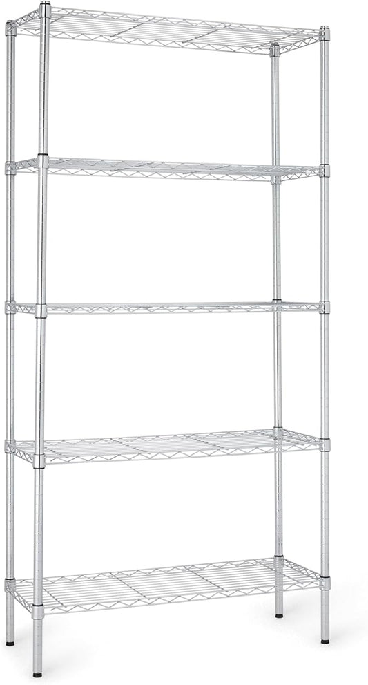 Amazon Basics 5-Shelf Adjustable Heavy Duty Steel Wire Rack Storage Shelving Organizer for Kitchen, Garage, 36" L x 14" W x 72" H, Chrome
