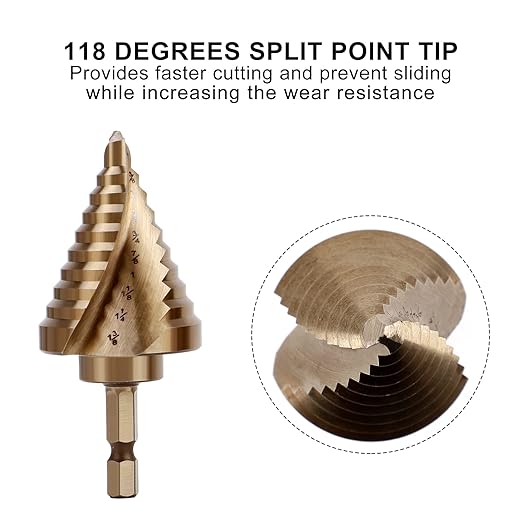 COMOWARE 10 Sizes M35 Cobalt Step Drill Bit, 1/4" to 1-3/8", Two-Spiral Flute Step Bit for Metal, Stainless Steel, Wood & Plastic, with 1/4" Hex Shank