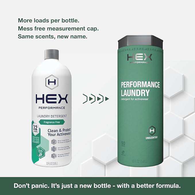 HEX Performance Laundry Detergent, Unscented, 100 Loads (Pack of 2) - Designed for Activewear, Eco-Friendly, Concentrated Formula