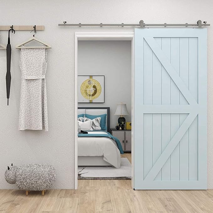 TSMST 9FT Sliding Barn Door Hardware Kit, Top Mount Stainless Steel Heavy Duty Sturdy Barn Door Track for Single Wood Door, Slide Smoothly Quietly (T Style)