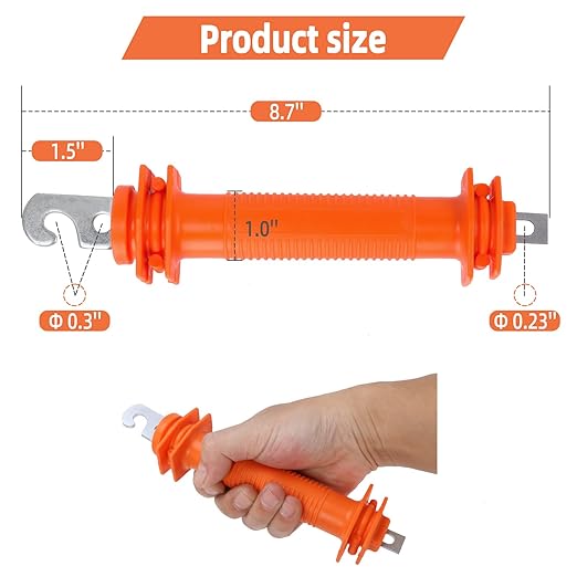 20 Pcs Electric Fence Handle - Heavy Duty Insulated Gate Handle with Spring Hook, High-Visibility Orange for Livestock & Garden Fencing